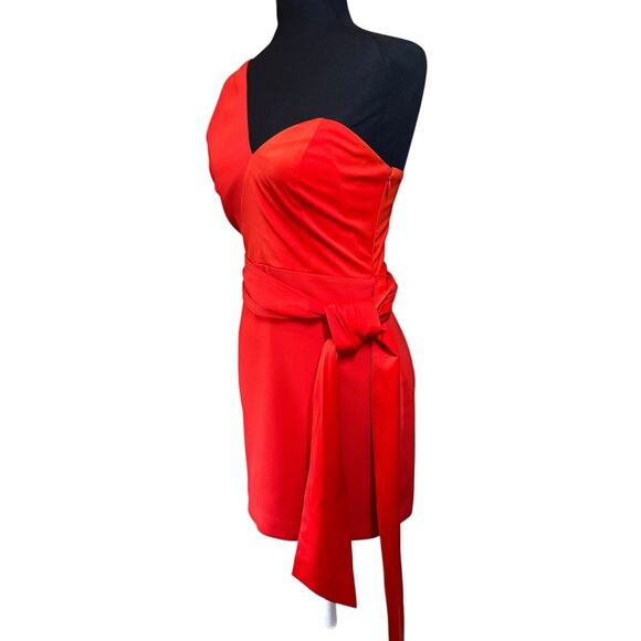 NBD Revolve Jasper Mini Dress Size SMALL One Shoulder Red Orange Sash Bow - Picture 5 of 12